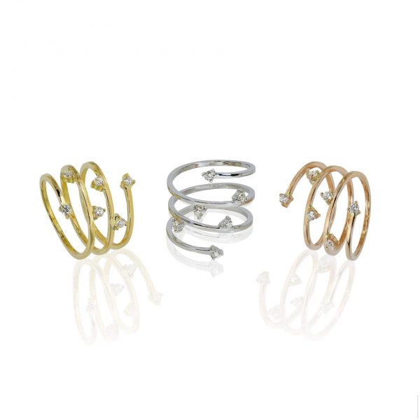 Spiral golden ring with diamonds FOREVER KATE