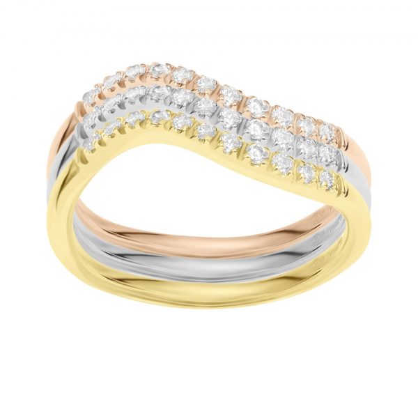 Set of 3 golden wavy rings with diamonds FOREVER KATE