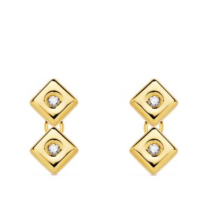 Square earring ( double ), yellow gold with diamonds FOREVER KATE