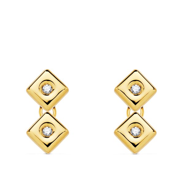 Square earring ( double ), yellow gold with diamonds FOREVER KATE