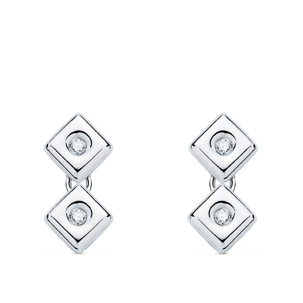 Square earring ( double ), white gold with diamonds FOREVER KATE